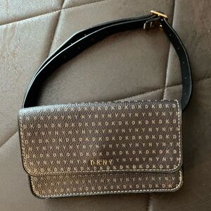 DKNY Monogrammed Black and Brown Crossbody Bag
